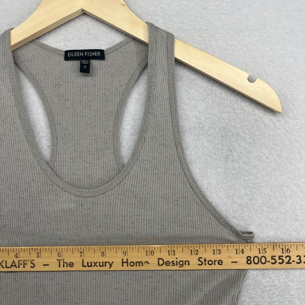 EILEEN FISHER Tank Top S Tencel Flax Ribbed Jersey Speckled Racerback Gray USA - Picture 10 of 12